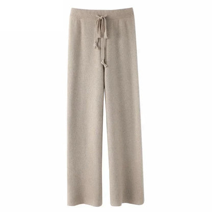 Damen Strickhose Weites Bein Hoher Bund mit Kordelzug