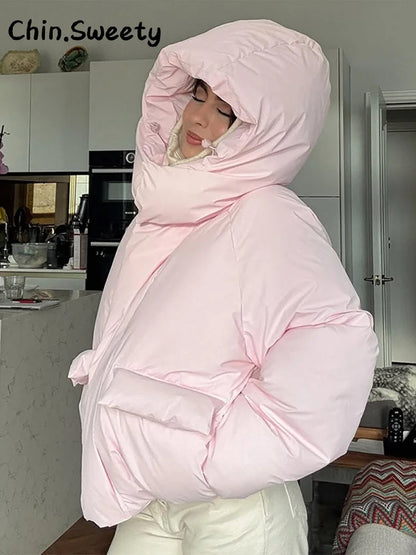 Damen Steppjacke mit Kapuze, kurzer Puffer-Stil, einfarbig, gefüttert