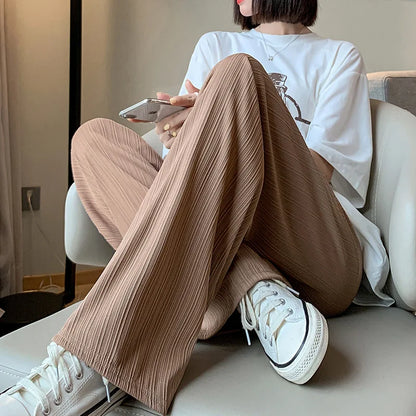 Damen Plissee Hose Weites Bein Hoher Bund Elastisch
