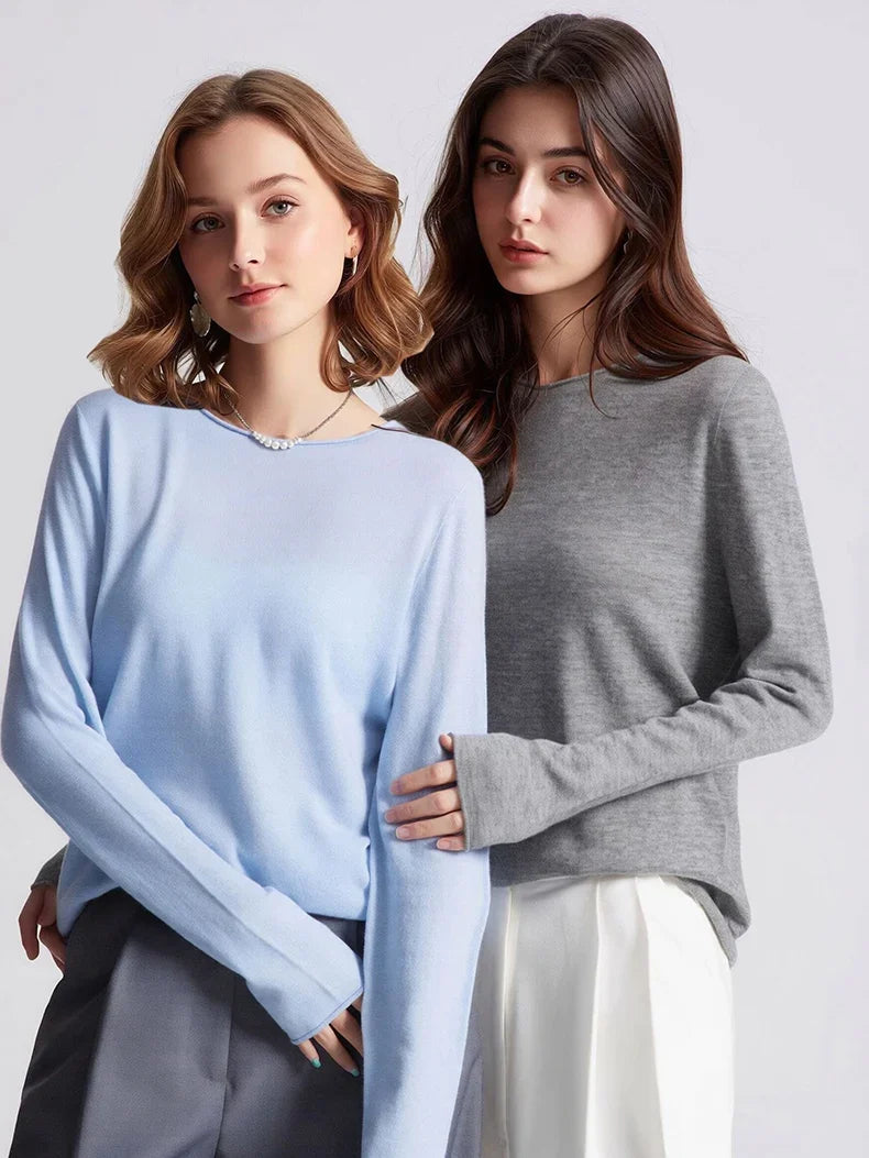 Damen Langarm Pullover Rundhalsausschnitt Uni Basic