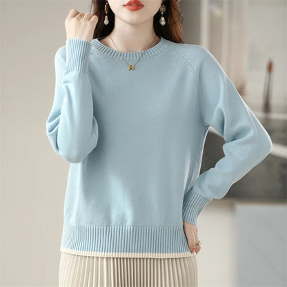Damen Pullover Rundhals Langarm Strickpullover Einfarbig