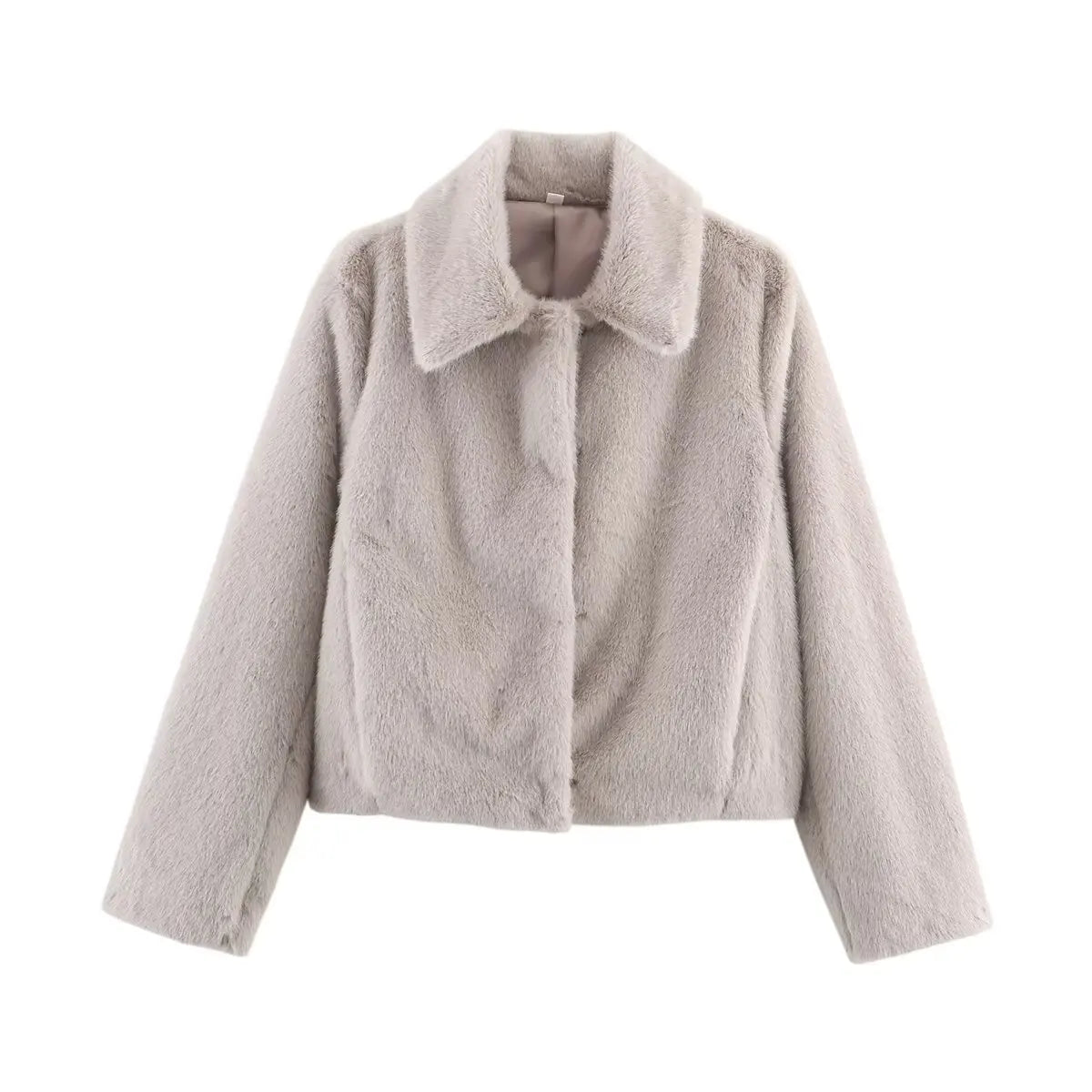 Kurze Damen Plüschjacke mit Kragen – Warm & Weich