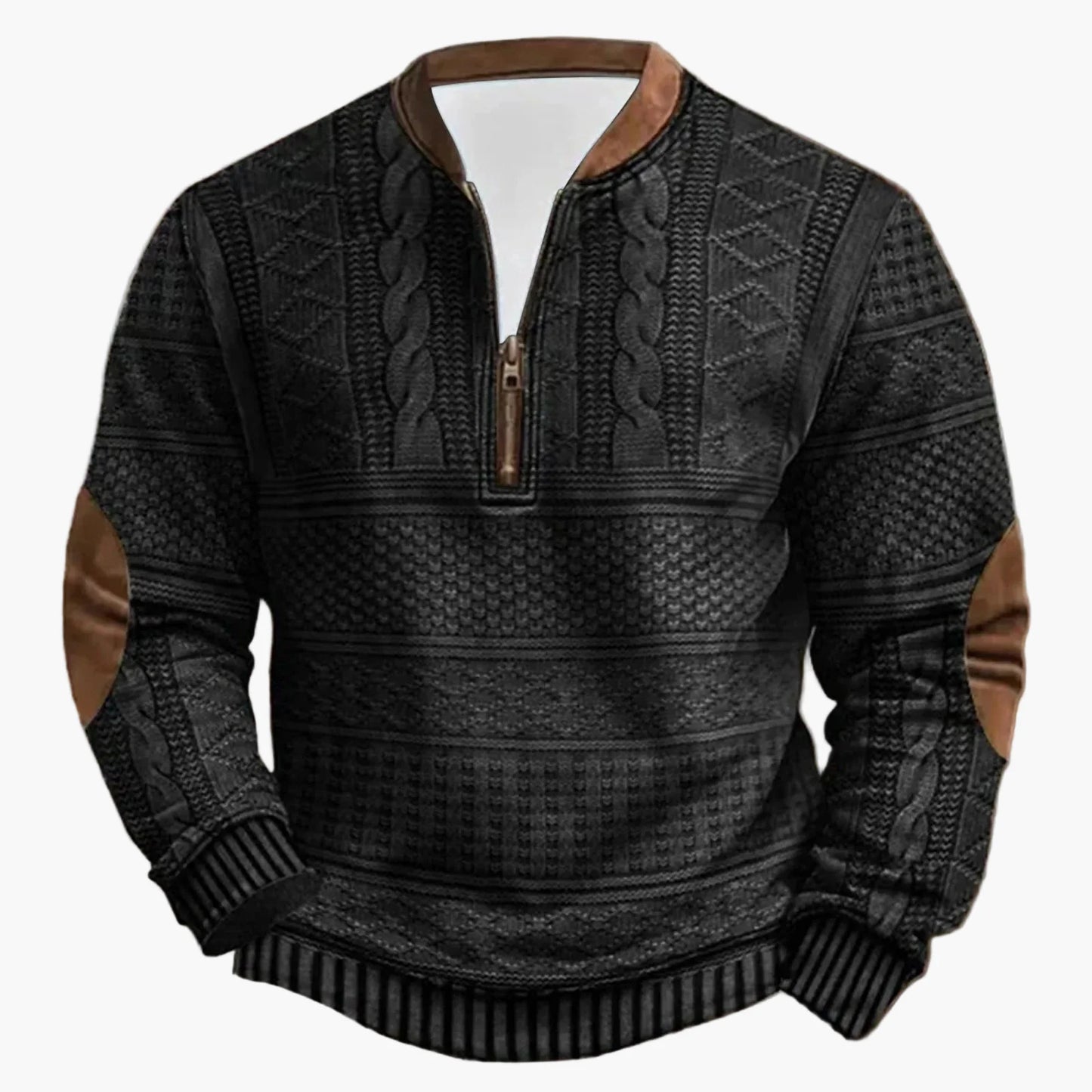 Herren Outdoor Freizeitpullover im Strick-Look – Modischer Halbzip-Sweater mit Stehkragen für Alltag und Freizeit