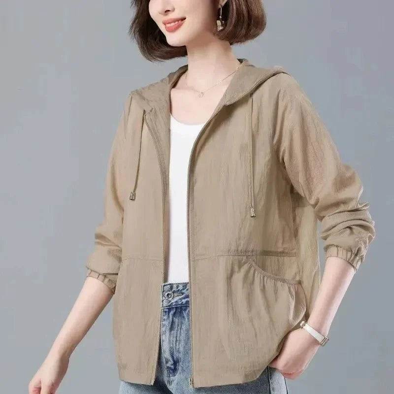 Damen Leichte Kapuzenjacke Windjacke mit Taschen
