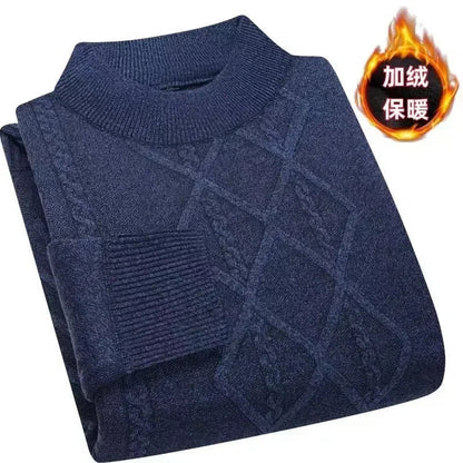 Herren Mock-Neck Pullover Winter Warmer Strickpullover Rautenmuster