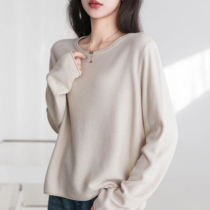 Damen Langarm Pullover mit Rundhalsausschnitt Freizeit Strick-Oberteil