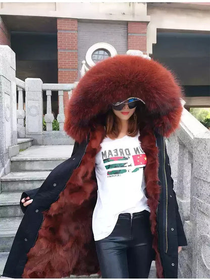 Damen Winter Parka mit Kapuze und Kunstpelz Futter
