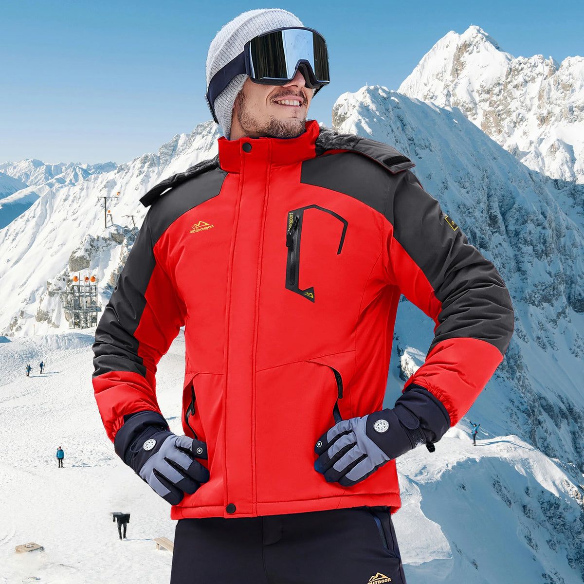 Herren Winterjacke Wasserdicht Skijacke mit Kapuze Outdoor Jacke Warm