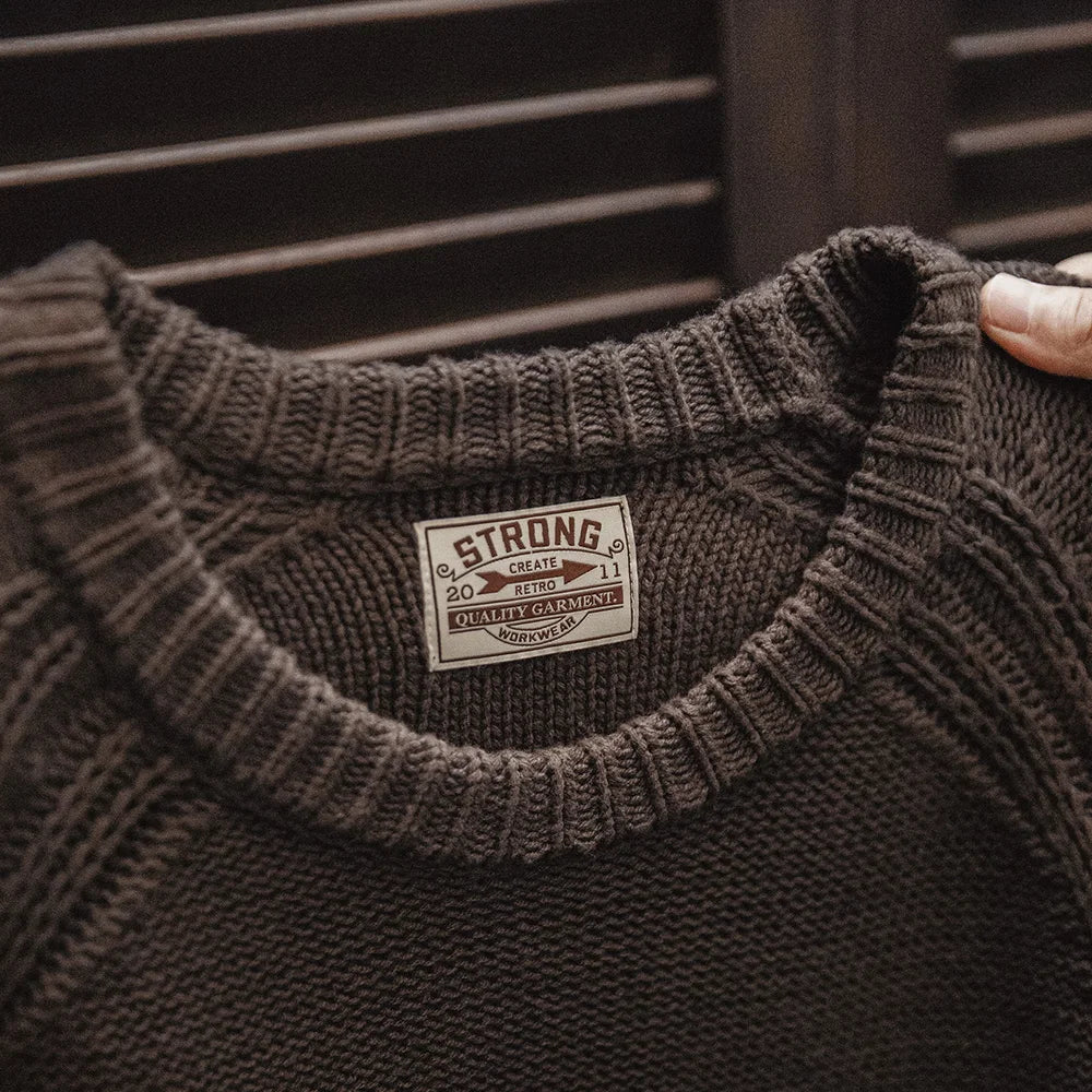 Herren Rundhals Strickpullover Braun Langarm