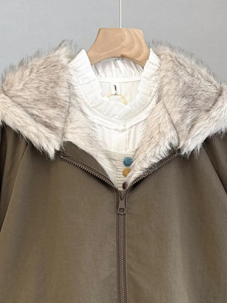 Damen Bomberjacke mit Kapuze und Kunstfellbesatz