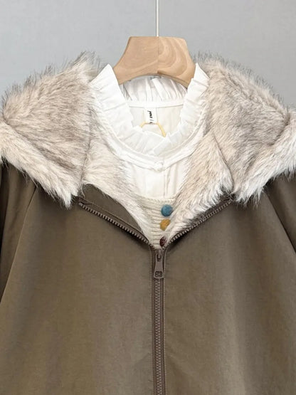 Damen Bomberjacke mit Kapuze und Kunstfellbesatz