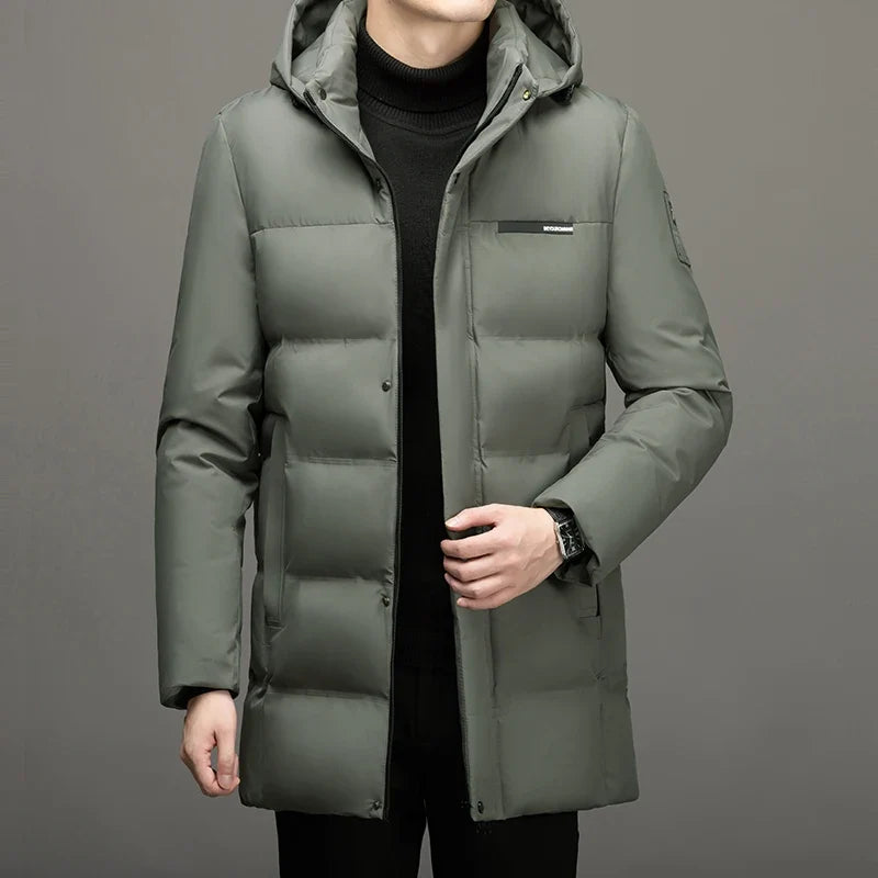 Herren Winter Steppjacke mit Kapuze Gefüttert Lang