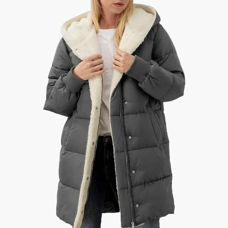 Damen Winter Steppmantel mit Kapuze – Langer, warmer Outdoor Mantel für kalte Tage