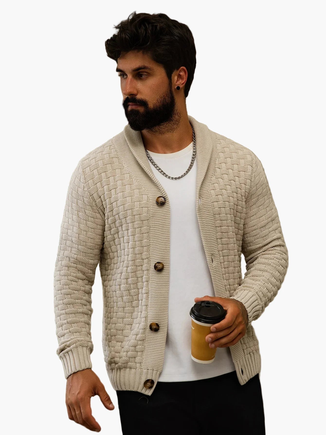 Herren Strickjacke – Modischer Casual Cardigan mit Schalkragen für Alltag und Freizeit