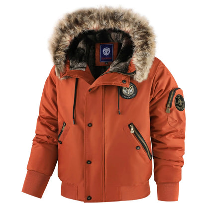 Herren Winter Bomberjacke mit Kapuze und Kunstfellkragen
