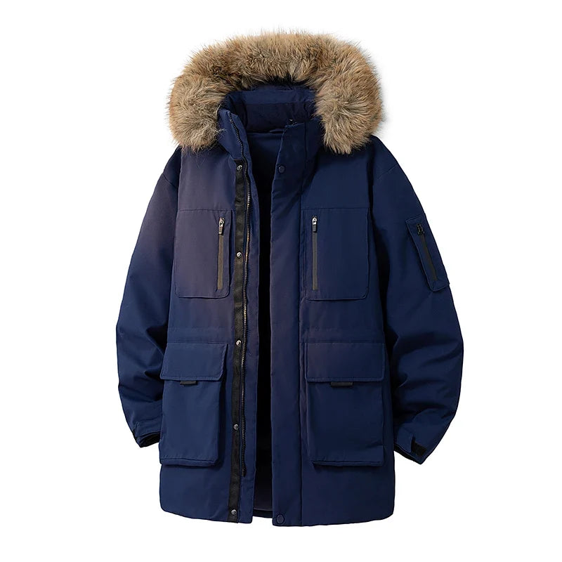 Winterparka Herren mit Fellkapuze Warm Gefüttert Mehrere Taschen