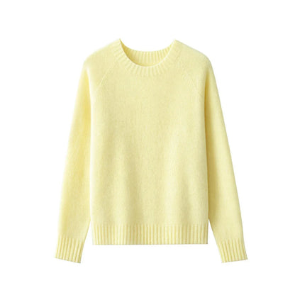 Damen Pullover Rundhals Langarm Strickpullover Einfarbig