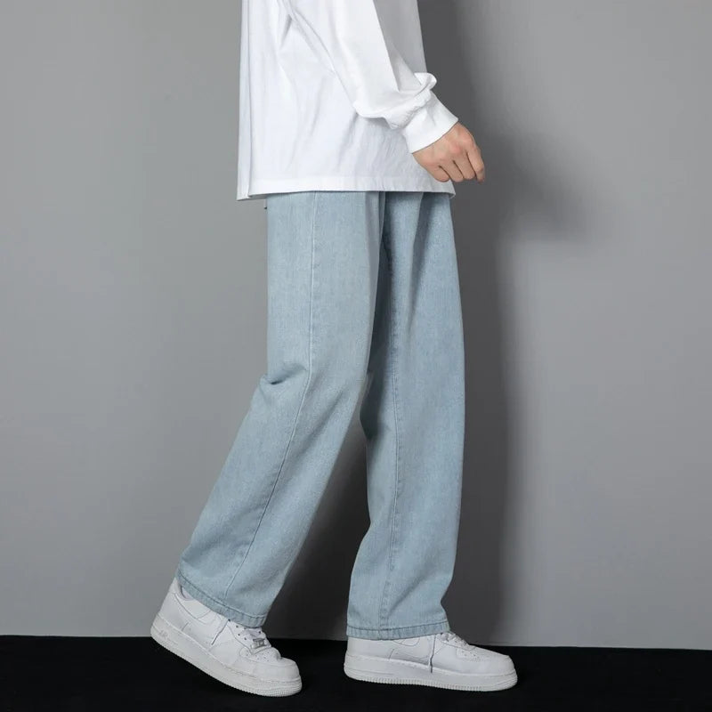 Jeans Herren Weites Bein Loose Fit Denim Hose Streetwear