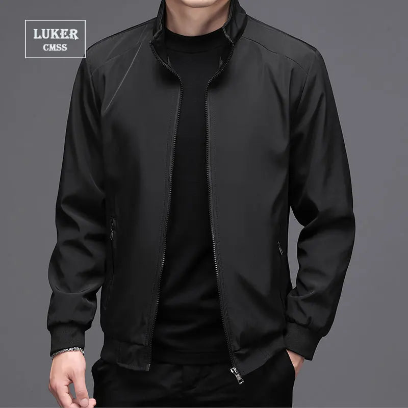 Herren Jacke Stehkragen Bomber Stil Freizeit Schwarz