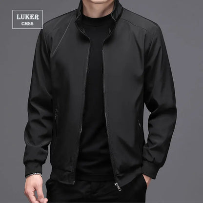 Herren Jacke Stehkragen Bomber Stil Freizeit Schwarz