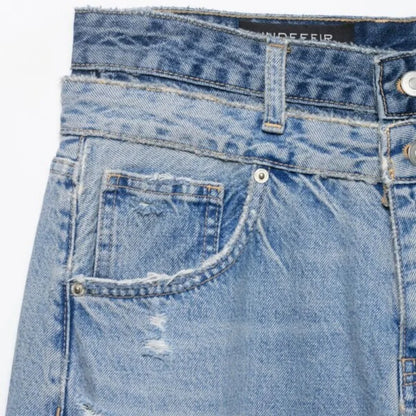 Damen Jeans Wide Leg Hellblau Used-Look mit Rissen High Waist