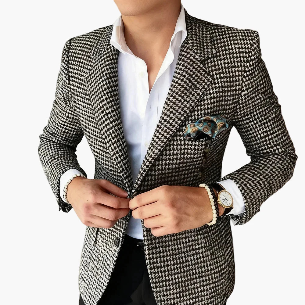 Herren Hahnentritt Sakko – Eleganter Business & Freizeit Blazer im Retro-Stil