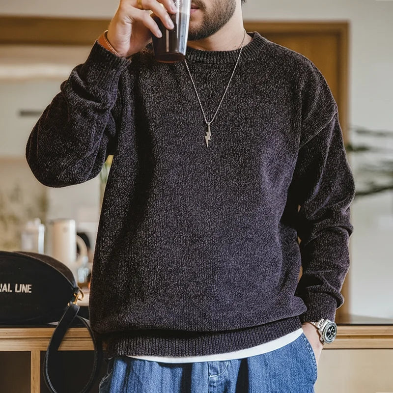 Unisex Langarm Pullover Rundhalsausschnitt Feinstrick meliert