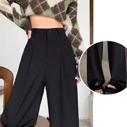 Damen Weite Hose High Waist Bundfalten Business Elegant
