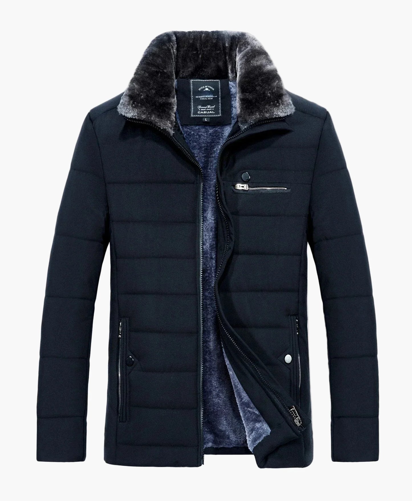 Herren Winter Steppjacke mit Kunstfellkragen – Eleganter Casual-Stil für kalte Tage