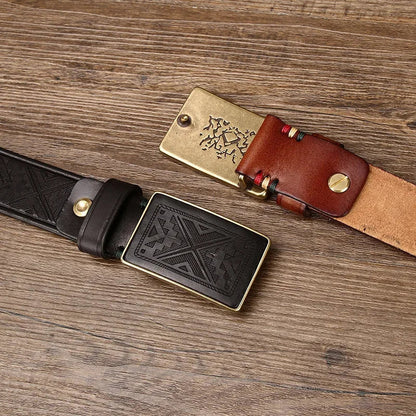 Gürtel mit eingeprägtem Muster und goldfarbener Dornschließe in Schwarz, Braun oder Khaki