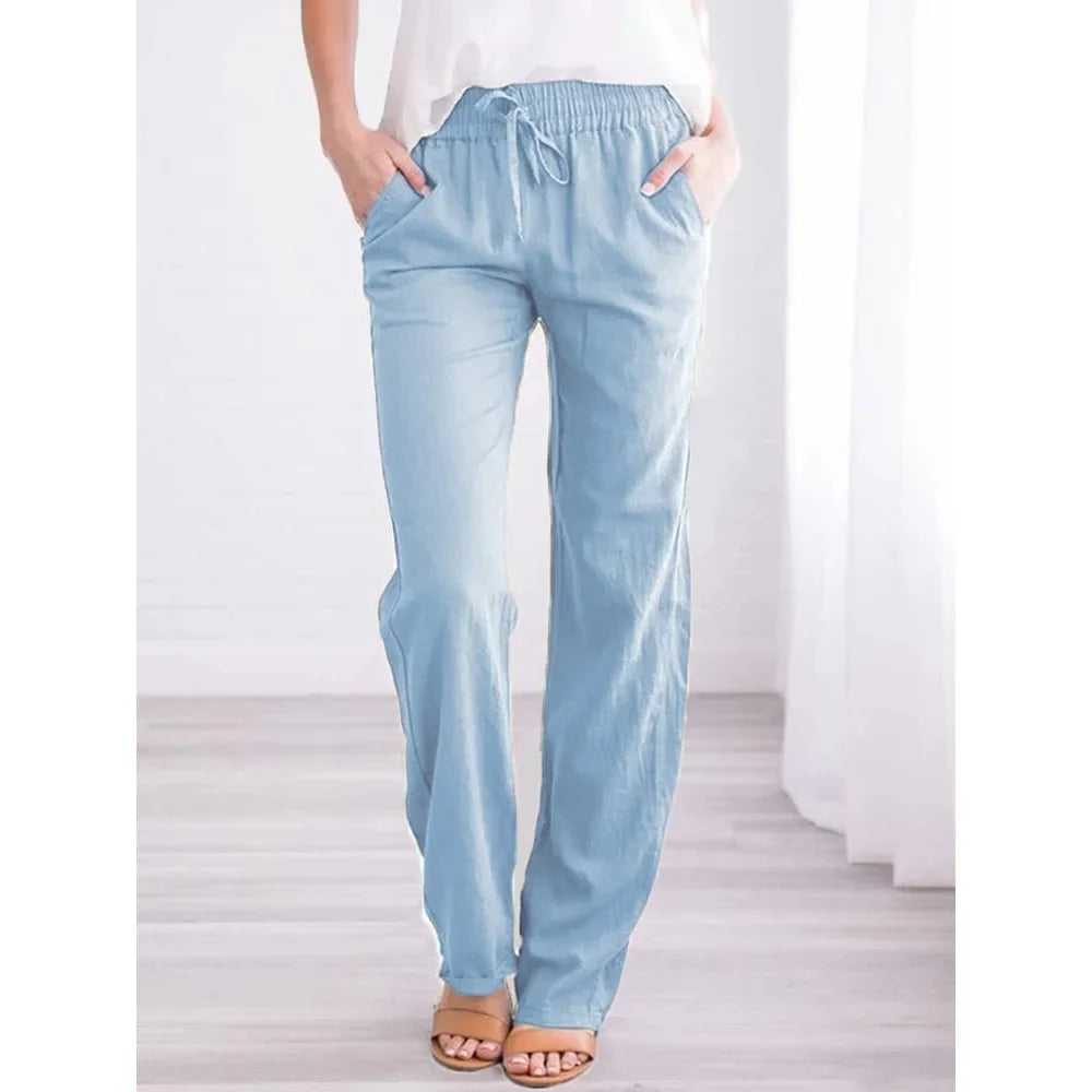Damen Freizeithose mit weitem Bein, Kordelzug und elastischem Bund