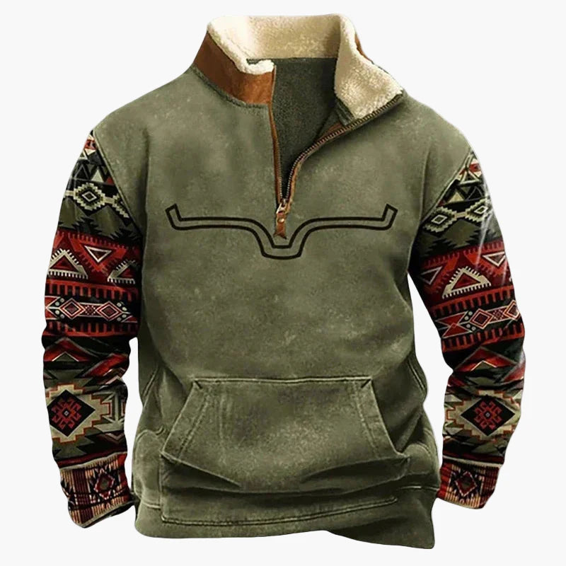Herren Fleece Pullover mit Ethno Muster und Wildwest-Charme – Outdoor & Freizeit