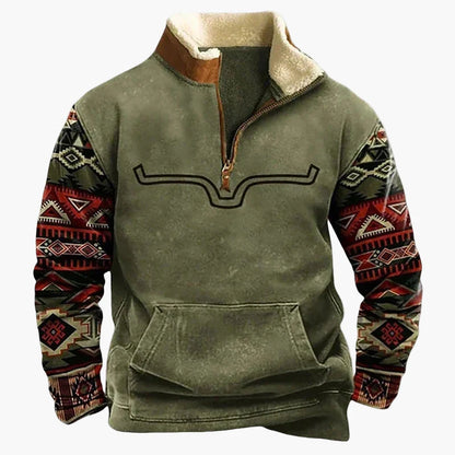 Herren Fleece Pullover mit Ethno Muster und Wildwest-Charme – Outdoor & Freizeit