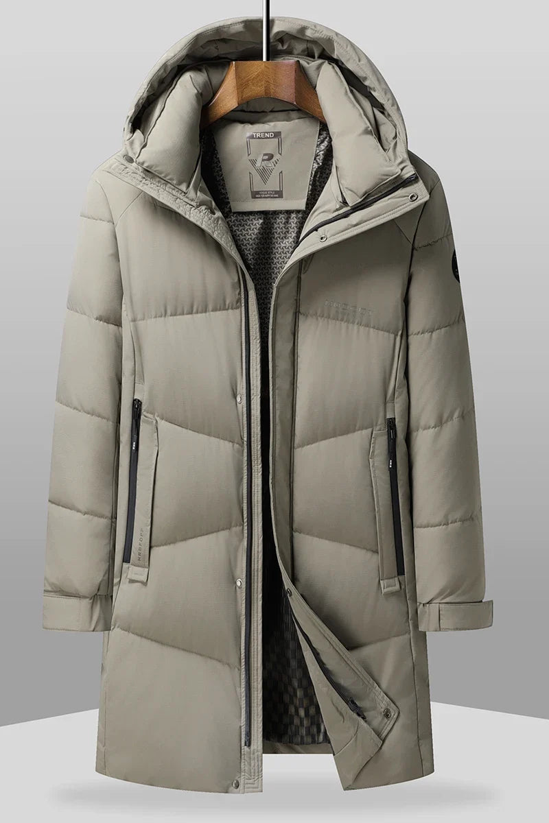 Herren Winter Steppmantel Lang mit Kapuze Schwarz