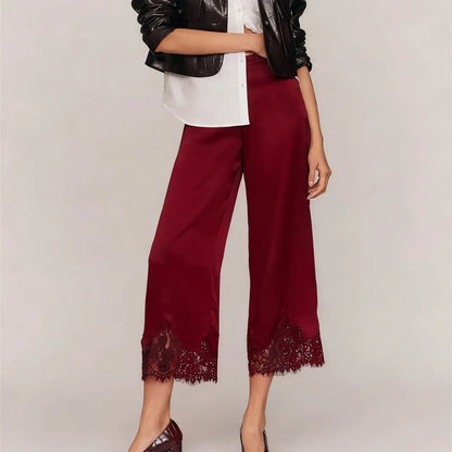 Damen Culotte Hose mit Spitze – Weites Bein, Halbhoch