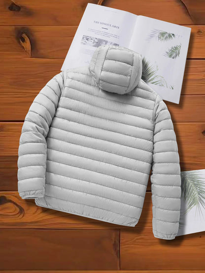 Gesteppte Daunenjacke mit Kapuze für Herren, Reißverschluss, Winterjacke