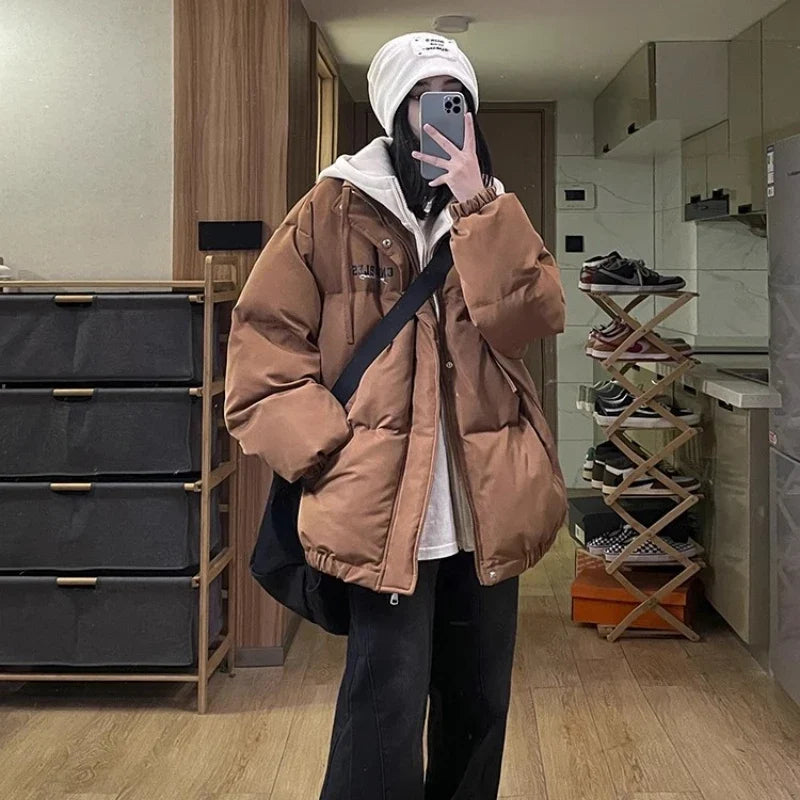 Oversize Pufferjacke mit Stehkragen und Kapuze