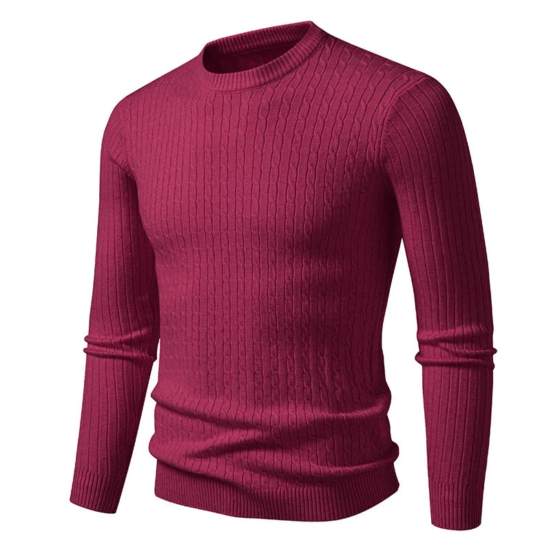 Herren Rundhals Pullover Zopfmuster Langarm Strickpullover