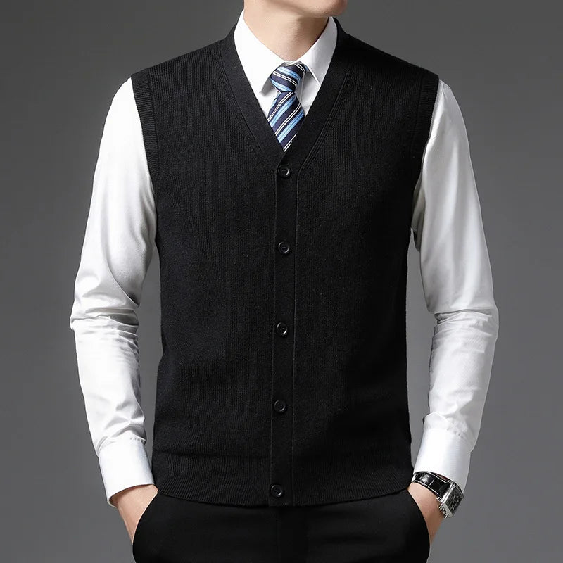 Herren Cardigan Weste V-Ausschnitt Knopfleiste Rippstrick Optik Einfarbig