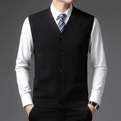 Herren Cardigan Weste V-Ausschnitt Knopfleiste Rippstrick Optik Einfarbig