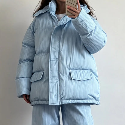 Gepolsterte Pufferjacke mit Kapuze für Damen, gestreift, Oversize-Passform