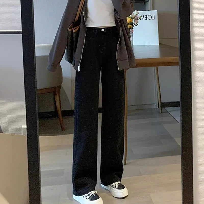 Damen Jeans High Waist Weites Bein Straight Fit