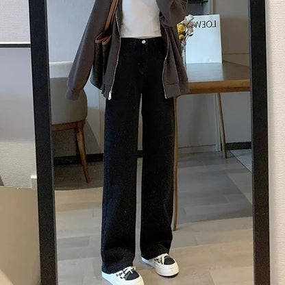 Damen Jeans High Waist Weites Bein Straight Fit