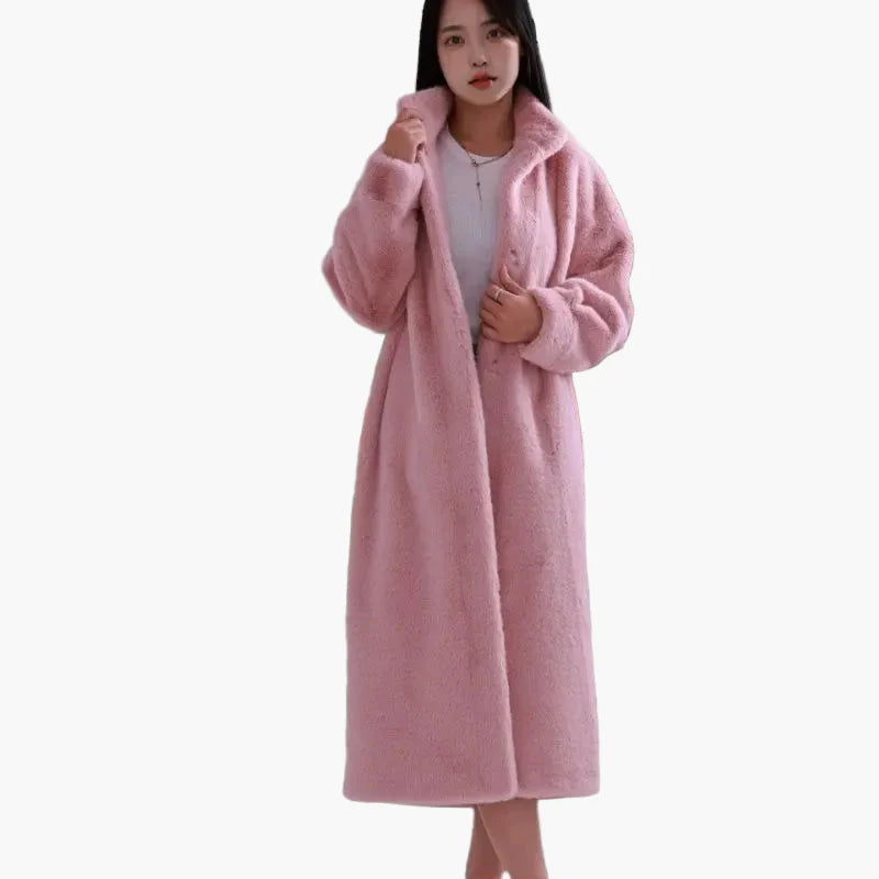 Damen Kuscheliger Langer Plüschmantel – Eleganter Wintermantel für Alltag & Freizeit