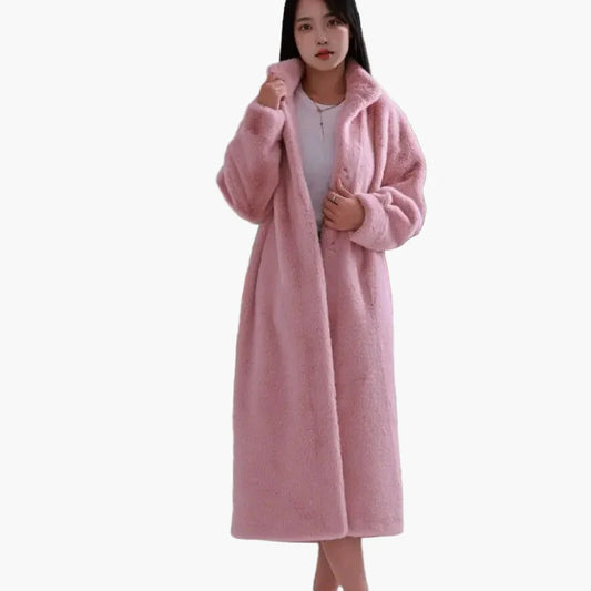 Damen Kuscheliger Langer Plüschmantel – Eleganter Wintermantel für Alltag & Freizeit