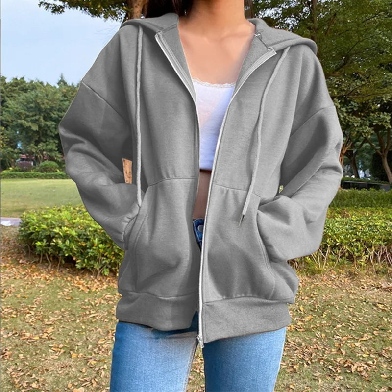 Damen Hoodie mit Reißverschluss & Kapuze - Langarm, Unifarben