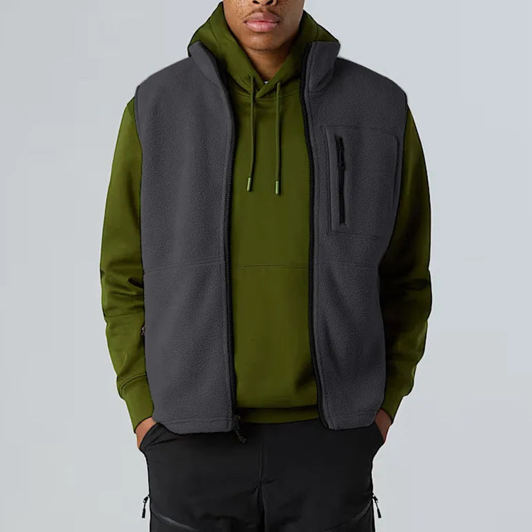 Fleece Weste mit Stehkragen Reißverschluss Tasche Herren