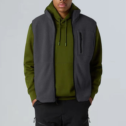 Fleece Weste mit Stehkragen Reißverschluss Tasche Herren