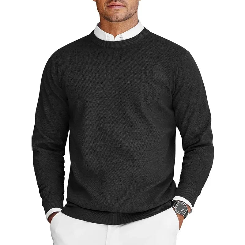 Herren Rundhals Pullover Langarm Feinstrick