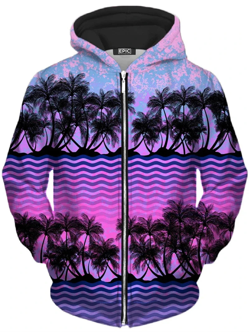 Unisex Reißverschluss Hoodie mit farbigem Baum-Motiv, bunter Print Kapuzenpullover